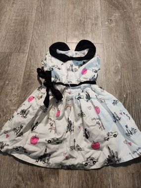The Children's Place White Dress with Black Collar and Pink Accents